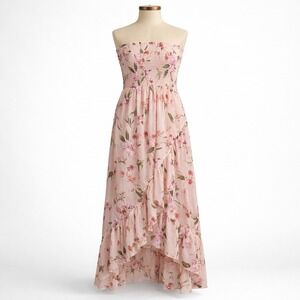Floral Fairy Asymmetrical Ruffle Hem Maxi Dress Size M Pink Romantic Coquette